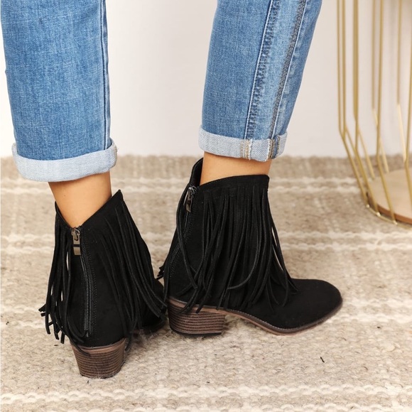 Classic Fringe Black Ankle Booties - Picture 6 of 8